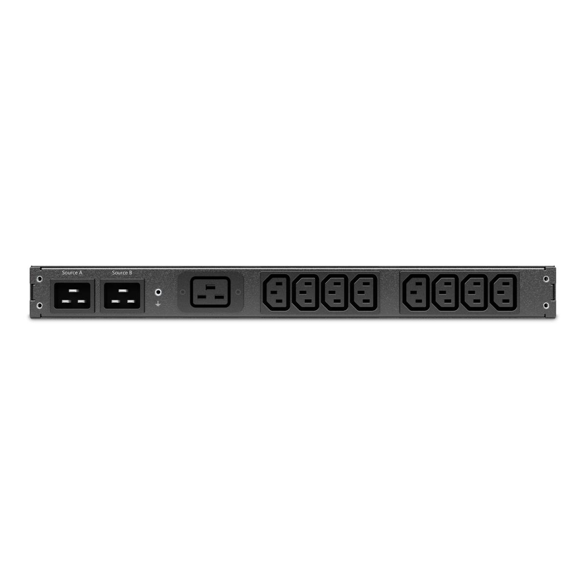 Rack ATS, 1U, 16A, 230V, 2 C20 IN, 8 C13, 1 C19 OUT, 50/60Hz