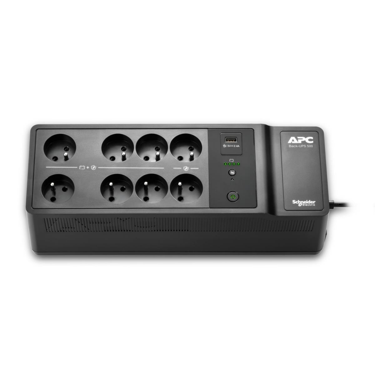 Back-UPS, 500VA/300W Floor/Wall Mount, 230V, 8x French/Belgian outlets, USB Type A Port, User Replaceable Battery