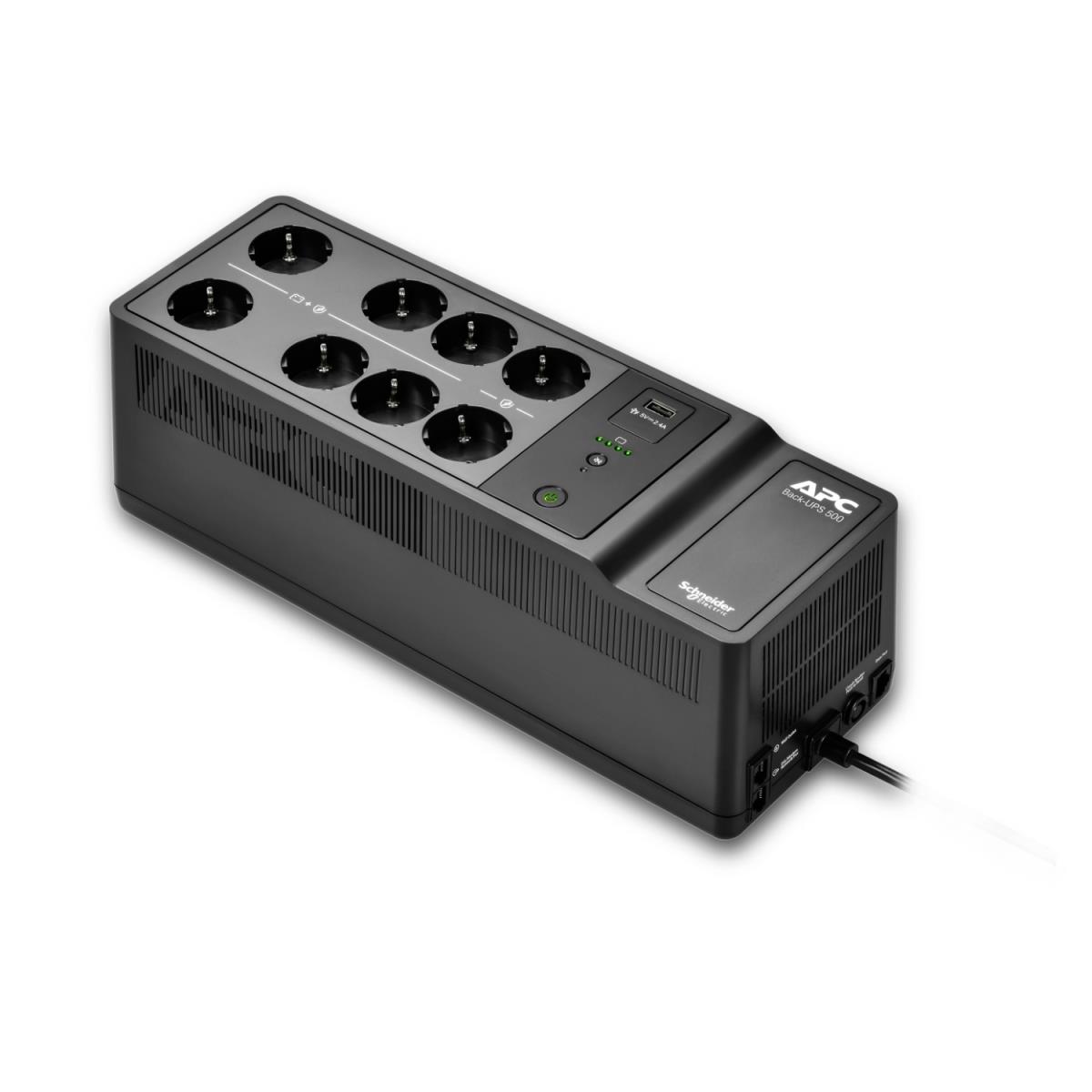 Back-UPS, 500VA/300W Floor/Wall Mount, 230V, 8x UNEL outlets, USB Type A Port, User Replaceable Battery