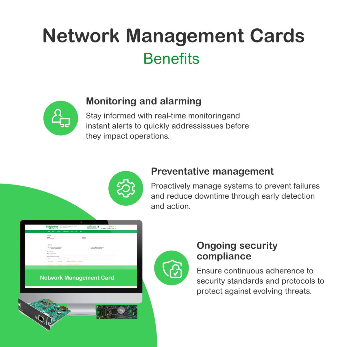 Network Management Cards for Galaxy VS, Galaxy VL and Galaxy VXL, 3-Phase, remotely monitor and manage the UPS