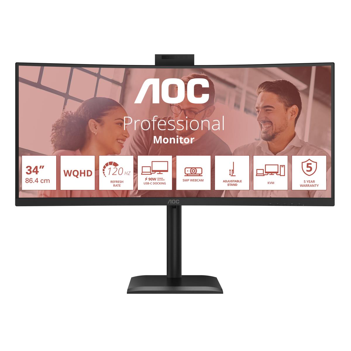 Curved USB-C Monitor - CU34E4CW - 34in - 3440x1440 (UWQHD) - VA 120Hz Win Hello Webcam