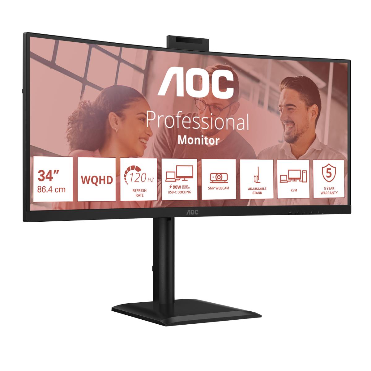 Curved USB-C Monitor - CU34E4CW - 34in - 3440x1440 (UWQHD) - VA 120Hz Win Hello Webcam