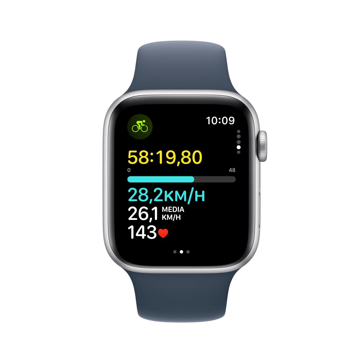 Apple Watch Se Gps + Cellular 44mm Silver Aluminium Case With Storm Blue Sport Band M/l