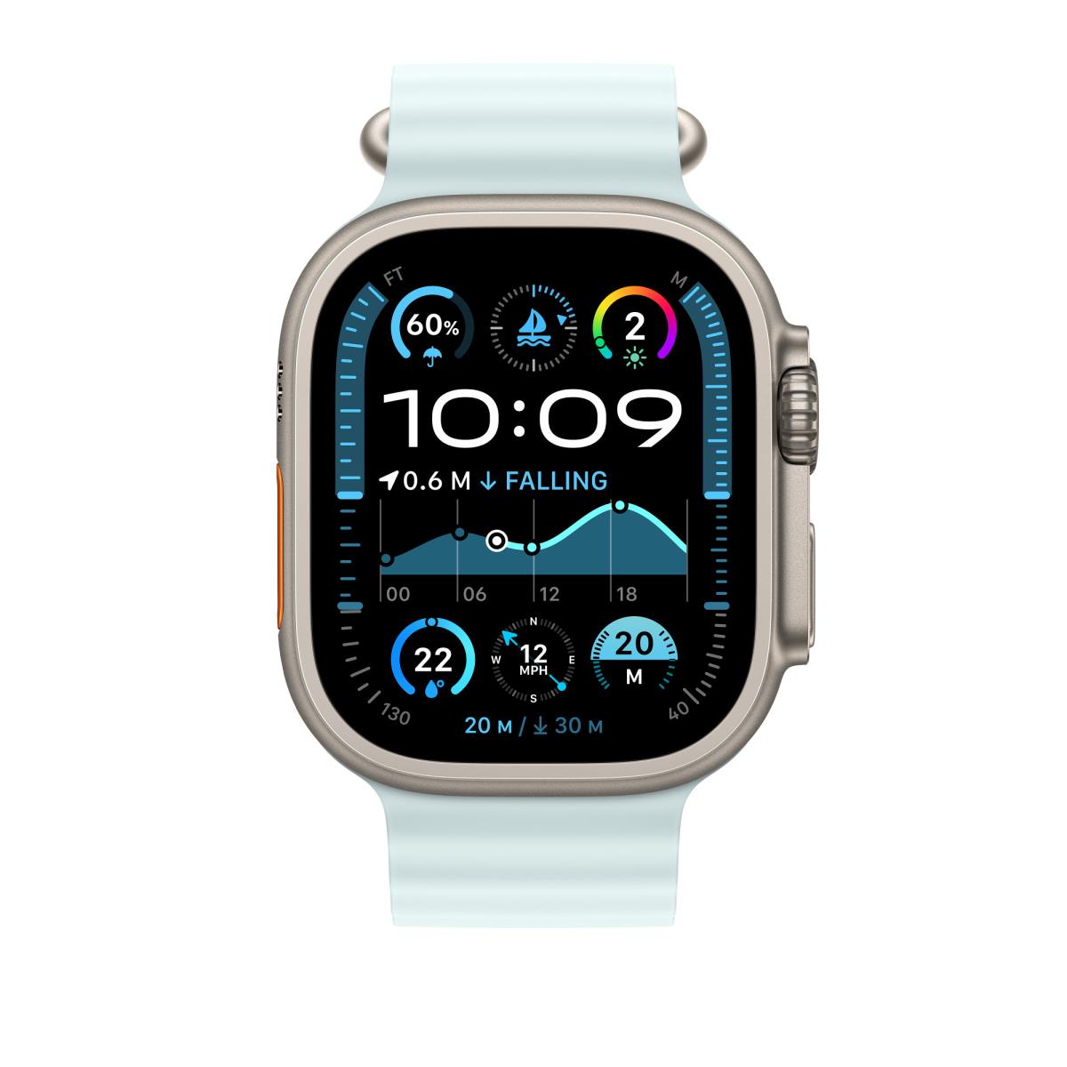 49mm Ice Blue Ocean Band Extension - Natural Titanium Finish