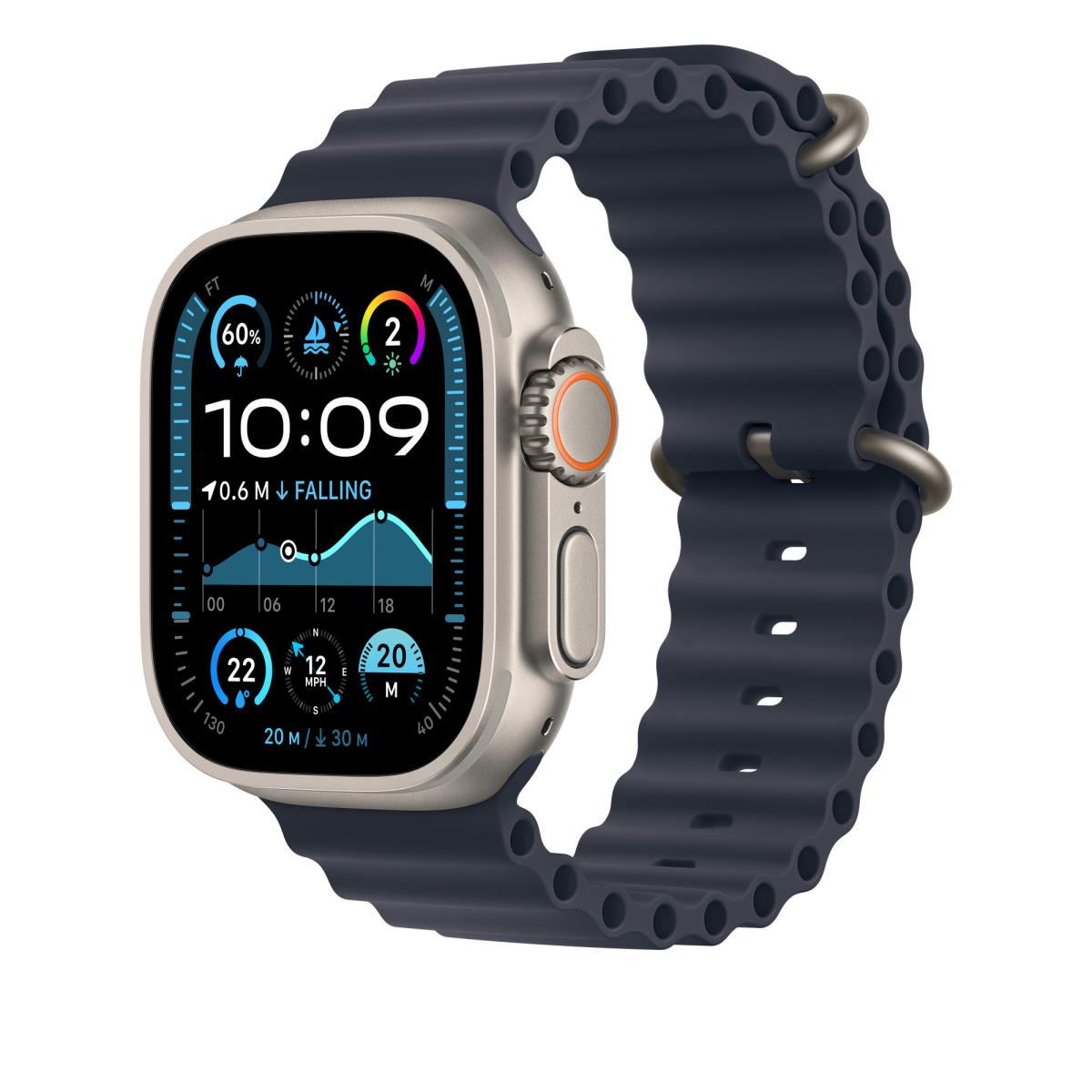 49mm Navy Ocean Band - Natural Titanium Finish