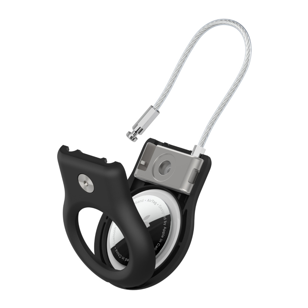 Secure Holder With Wire Cable For Airtag Black