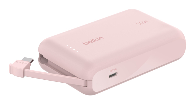 10k Pd20w Integrated USB-c Cable Power Bank Pink