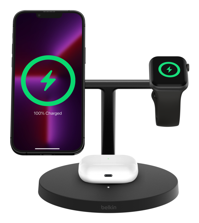 Wireless Charging Stand - Boost Charge Pro - 3-in-1 With Qi2 15w - Black