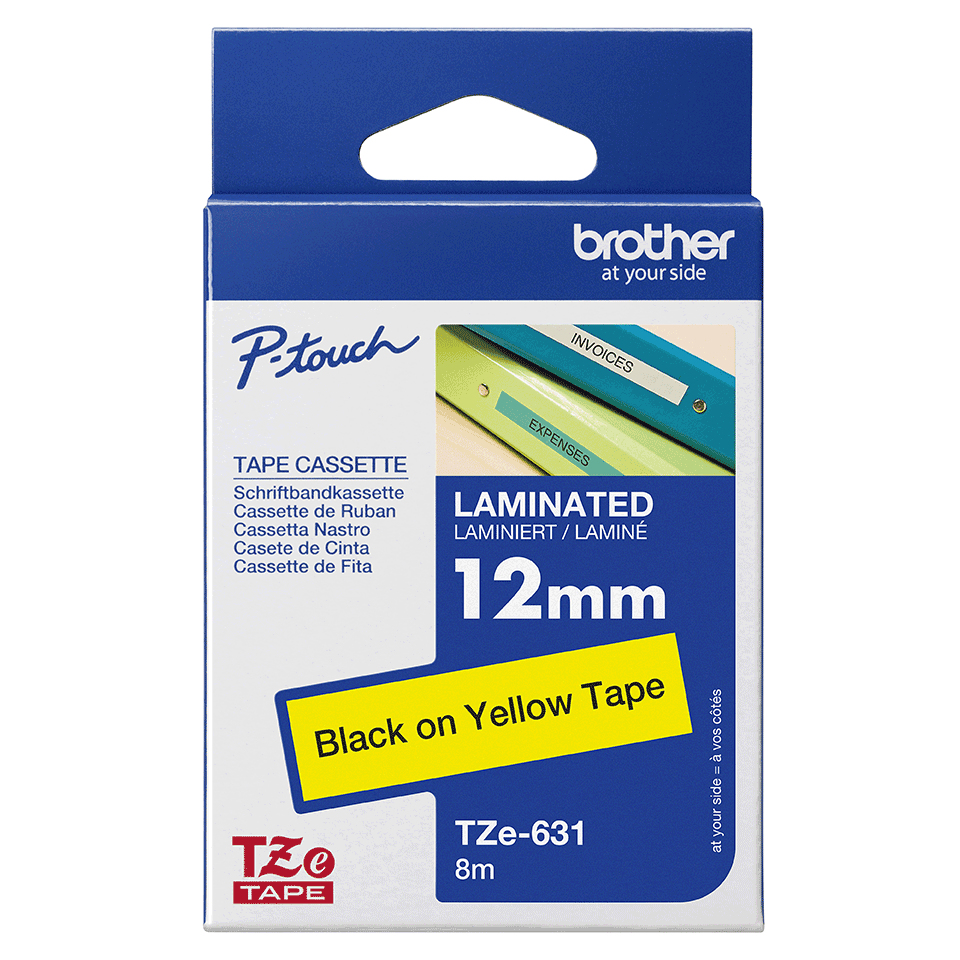 Tape 12mm Lami Black On Yellow (tz631)
