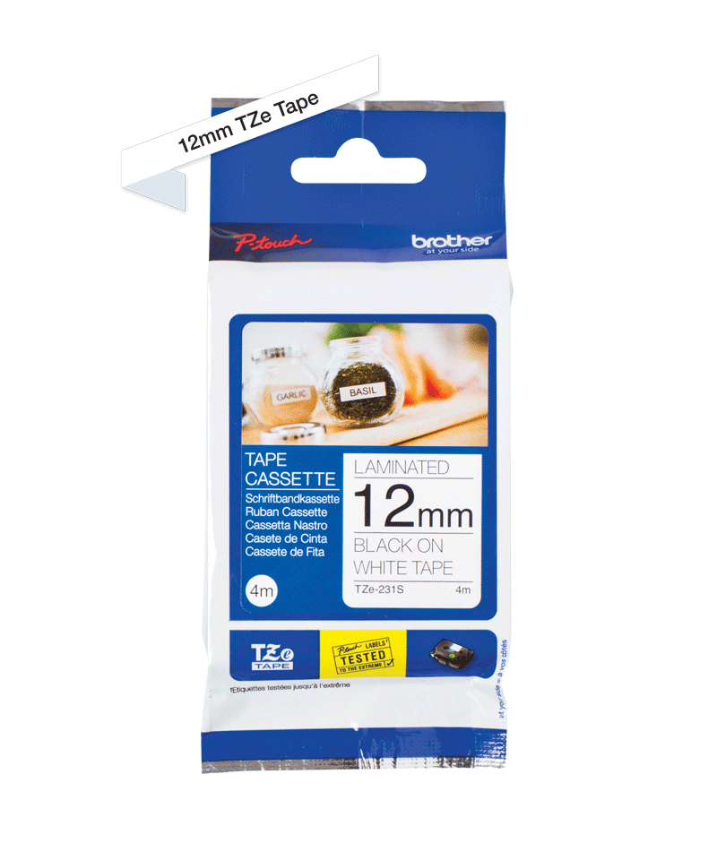Tape 12mm Lami Black On White 4m (tze-231s)