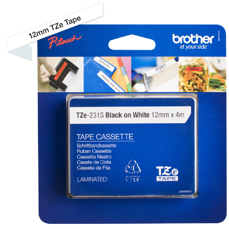 Tape 12mm Lami Black On White 4m (tze-231s)
