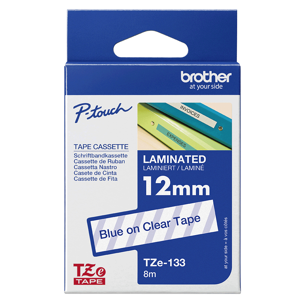 Tape 12mm Lami Blue On Clear (tze-133)