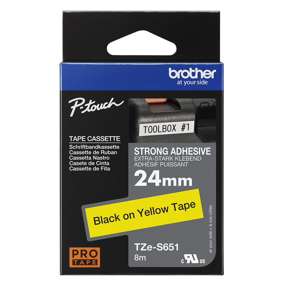 Tape 24mm Black On Yellow Strong Adhesive (tze-s651)