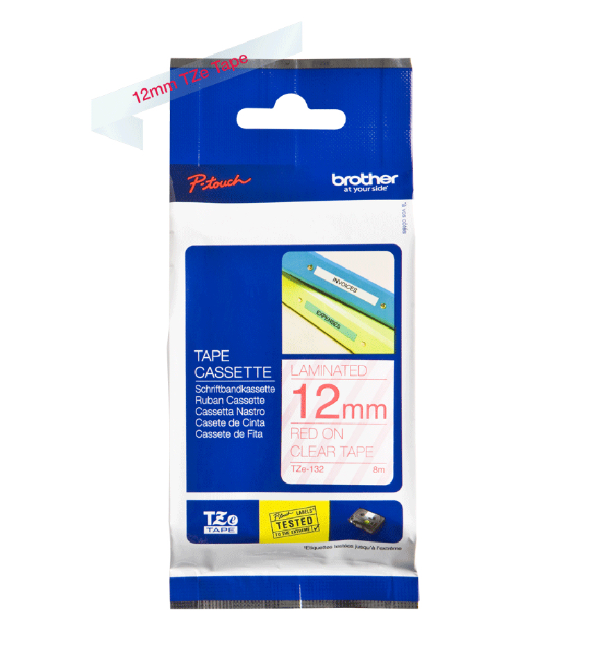 Tape 12mm Lami Red On Clear (tze-132)