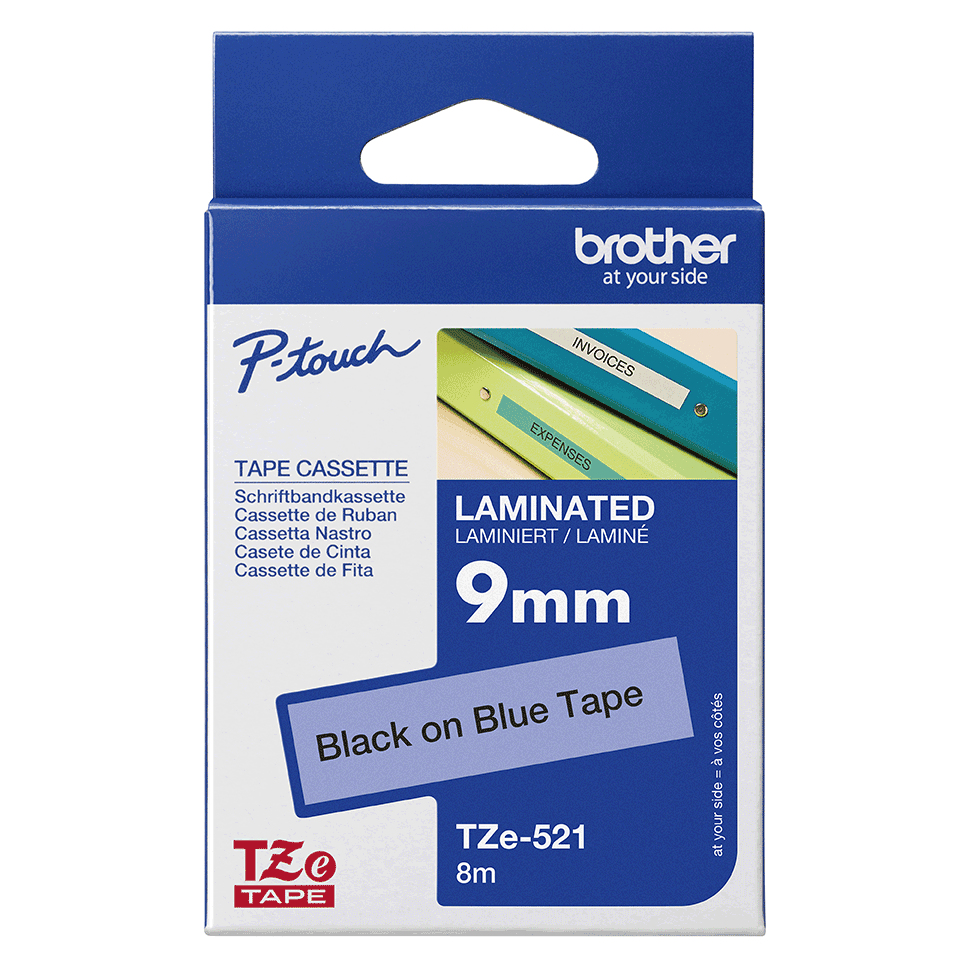 Tape 9mm Lami Black On Blue (tze-521)
