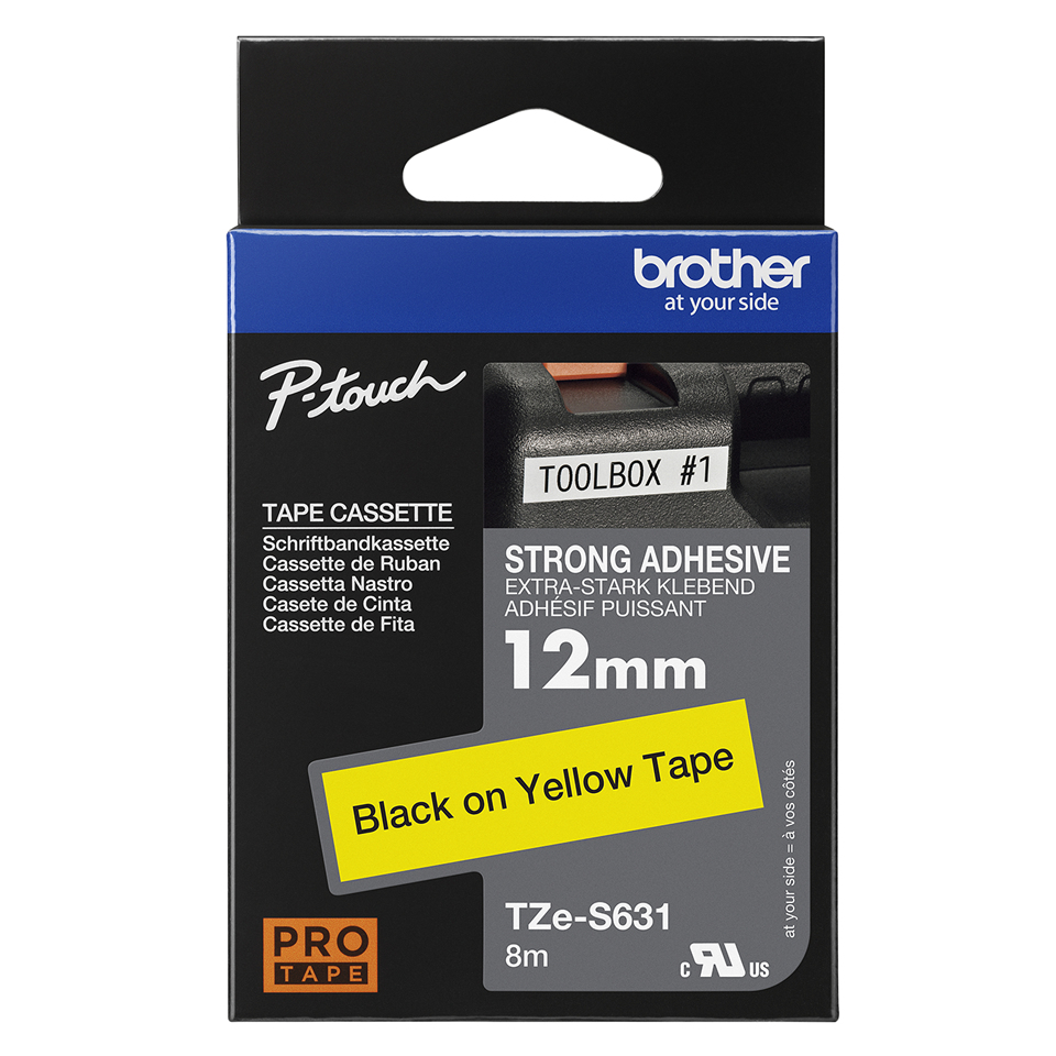 Tape 12mm Black On Yellow Strong Adhesive (tze-s631)