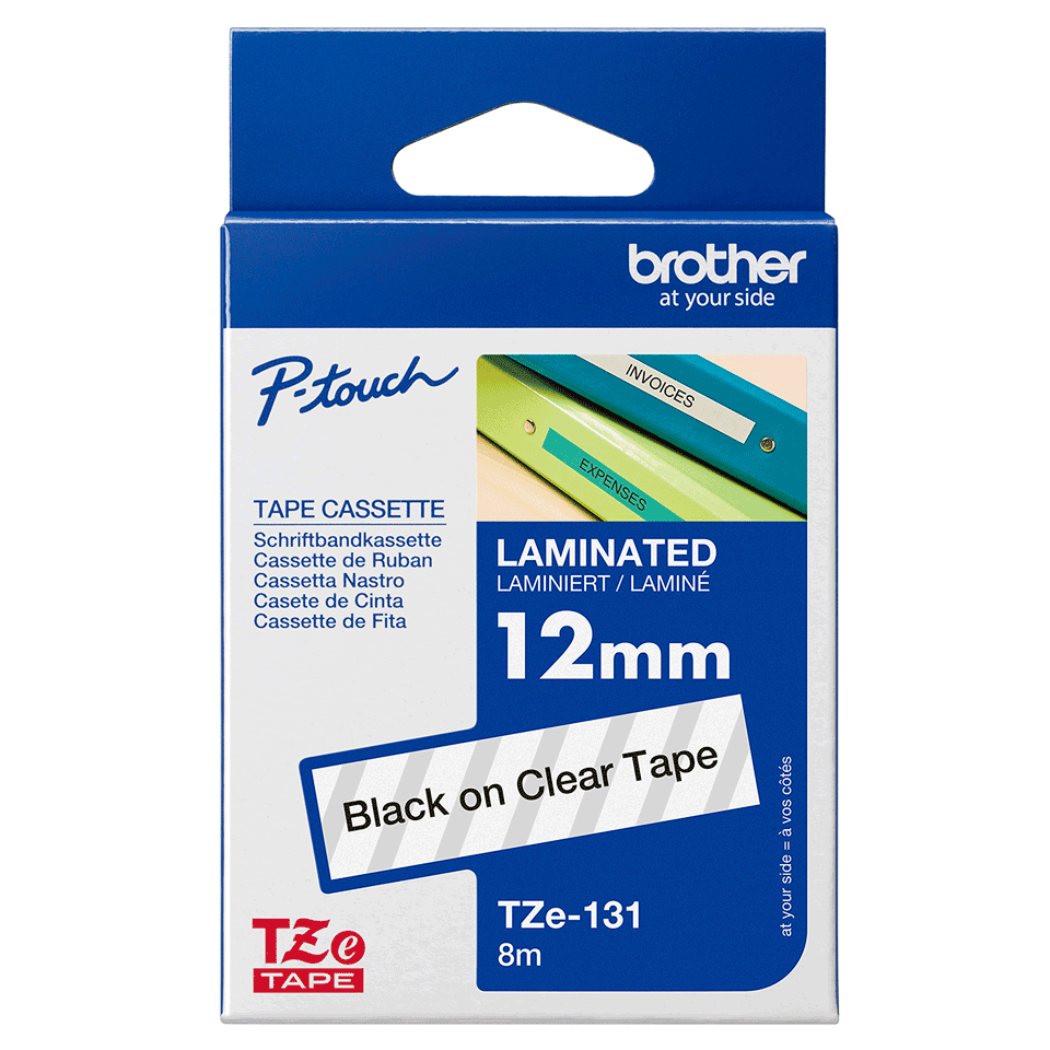 Tape 12mm Lami Black On Clear 8m (tze131)