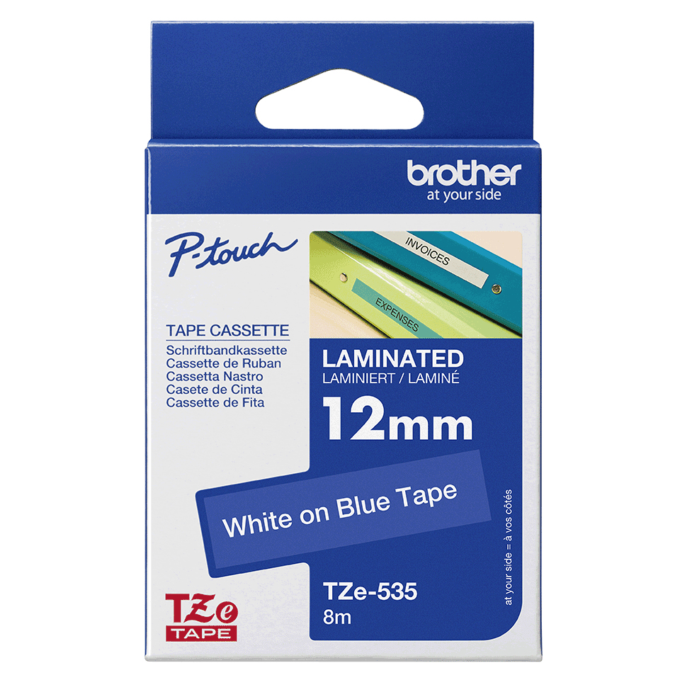 Tape 12mm Lami White On Blue (tze-535)