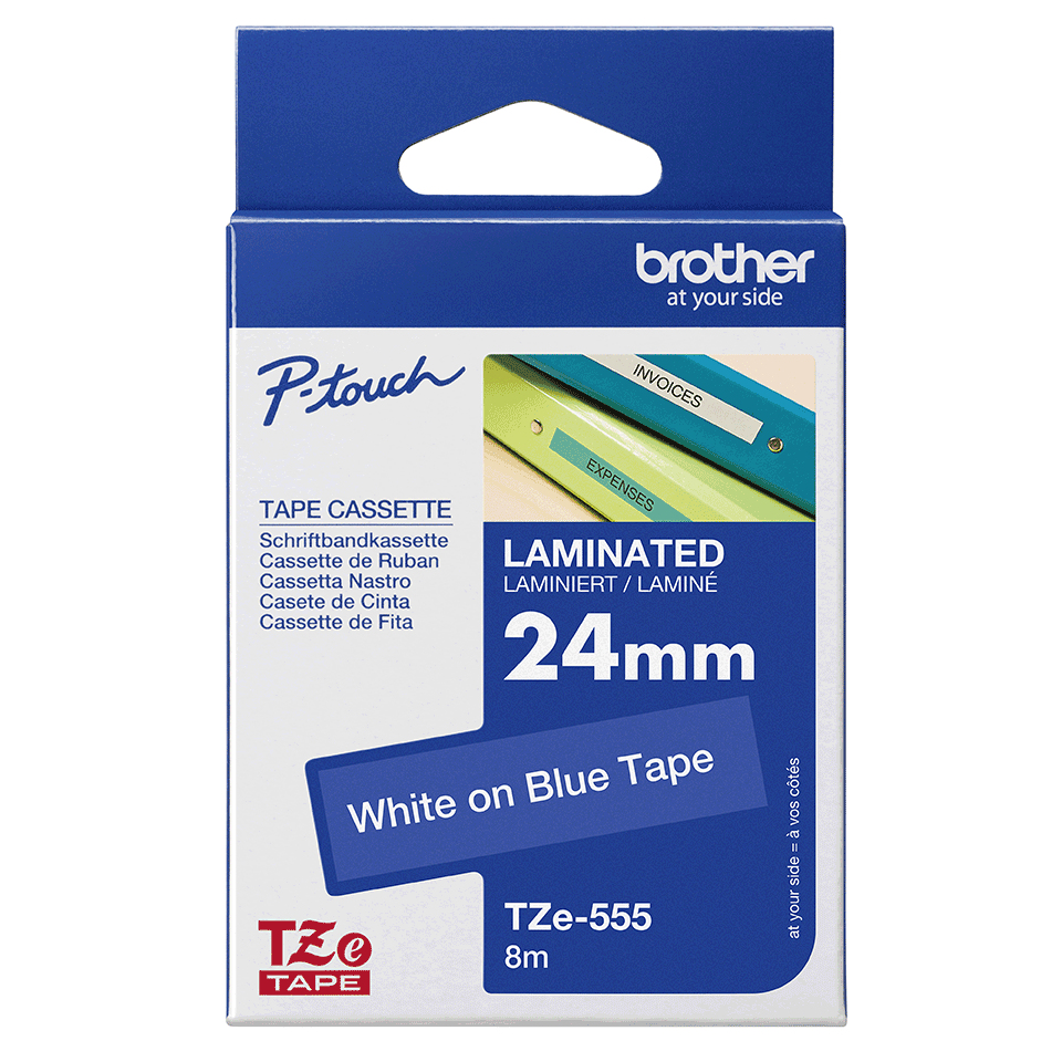 Tape 24mm Lami White On Blue (tze-555)