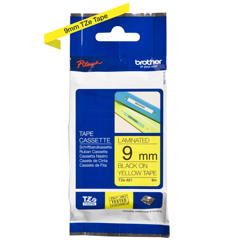 Tape 9mm Lami Black On Yellow (tze-621)