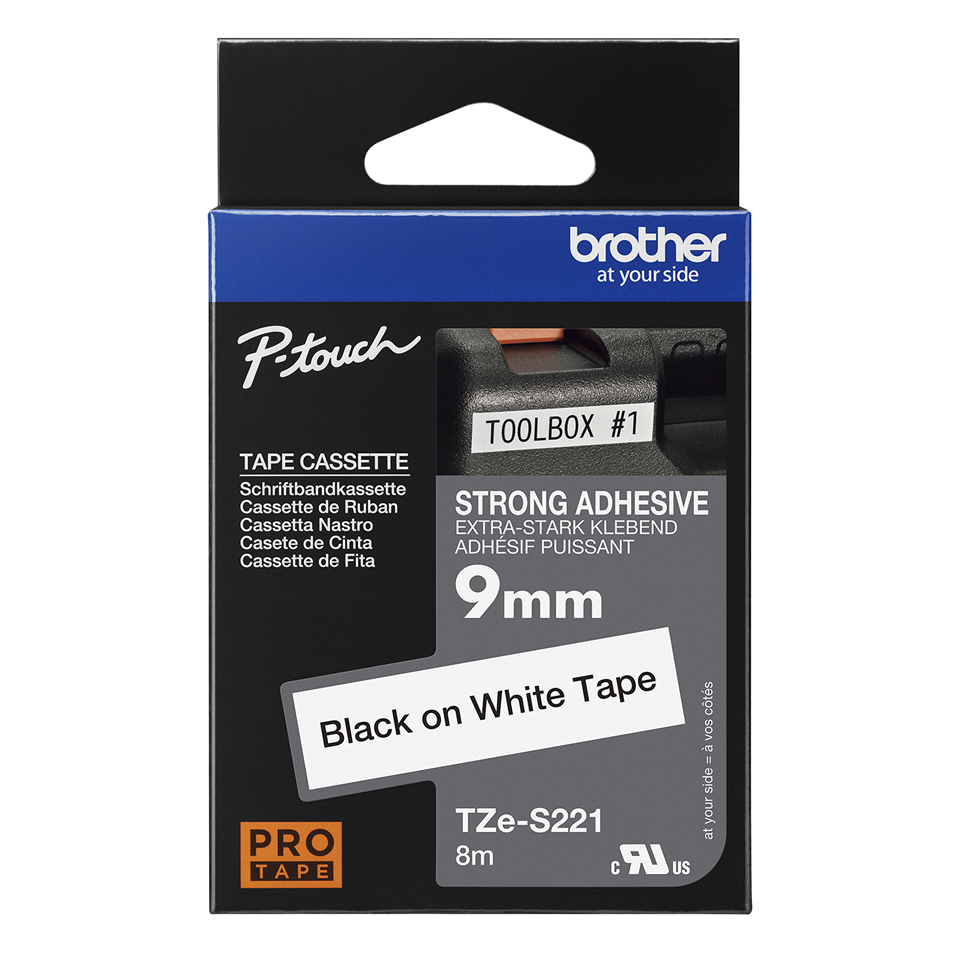 Tape 9mm Black On White Strong Adhesive (tze-s221)