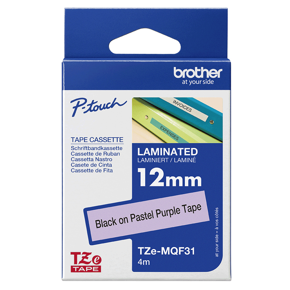 Tape Tze-mqf31 12mm Black On Purple Pastel