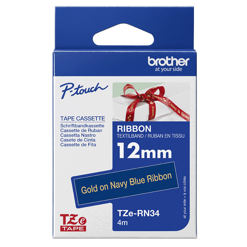 Tape Tze-rn34 12mm Ribbon Gold On Navy Blue