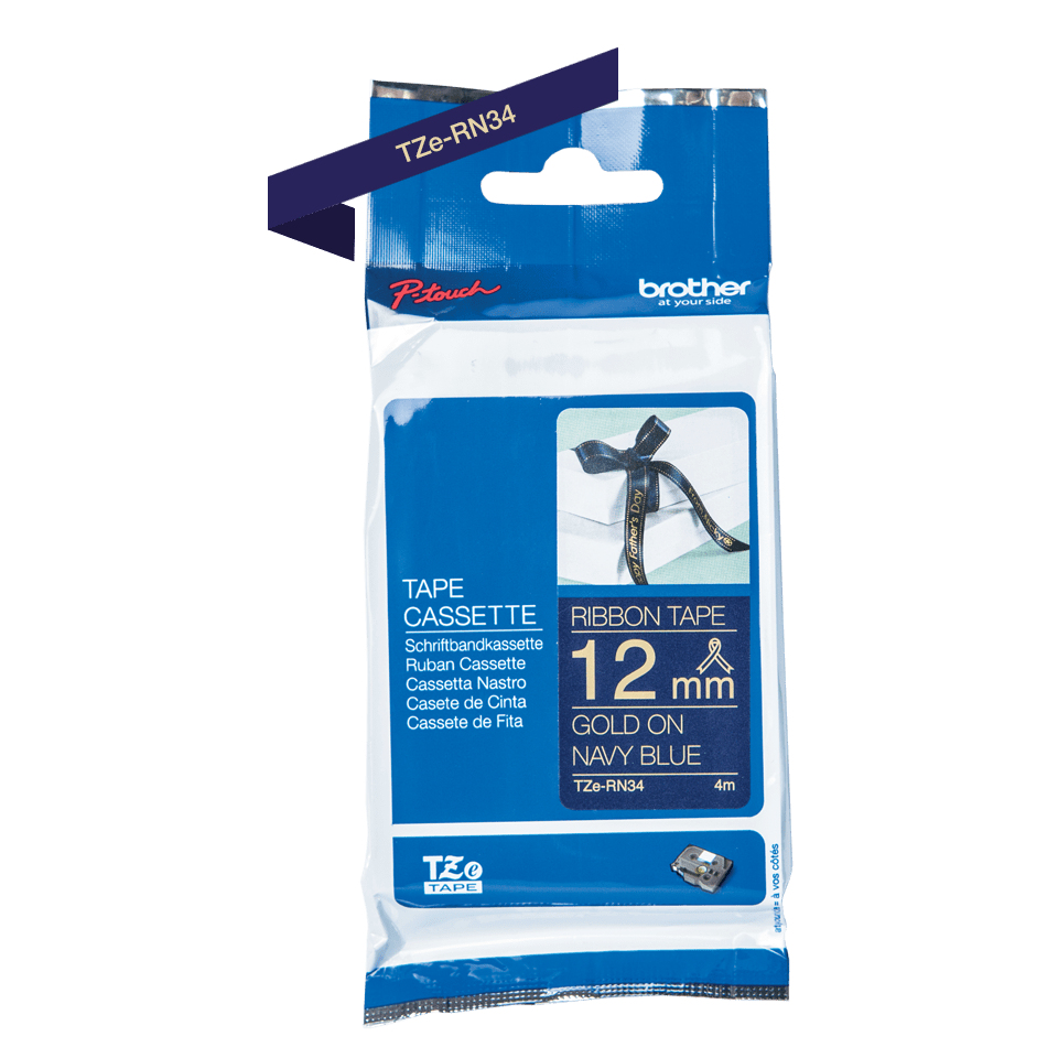 Tape Tze-rn34 12mm Ribbon Gold On Navy Blue