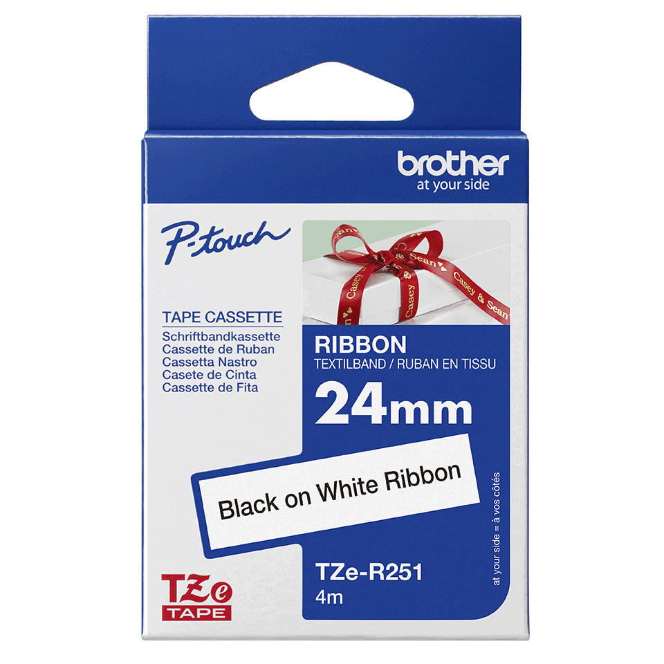 Tape Tzer251 24mm Black On White Satin Ribbon