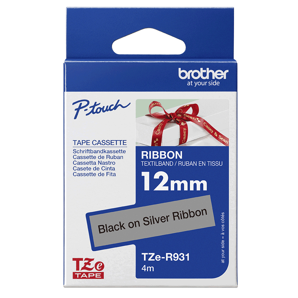 Tape Tzer931 12mm Black On Silver Satin Ribbon