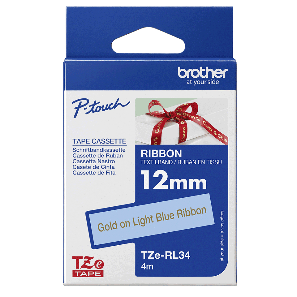 Tape Tzerl34 12mm Gold On Light Blue Satin Ribbon