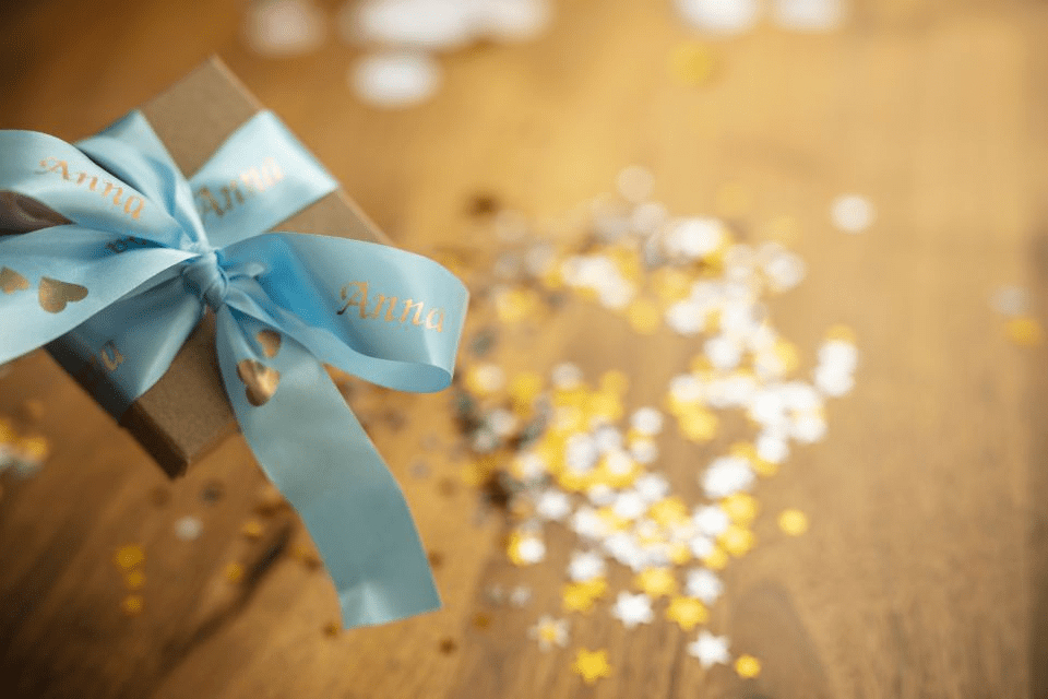 Tape Tzerl34 12mm Gold On Light Blue Satin Ribbon