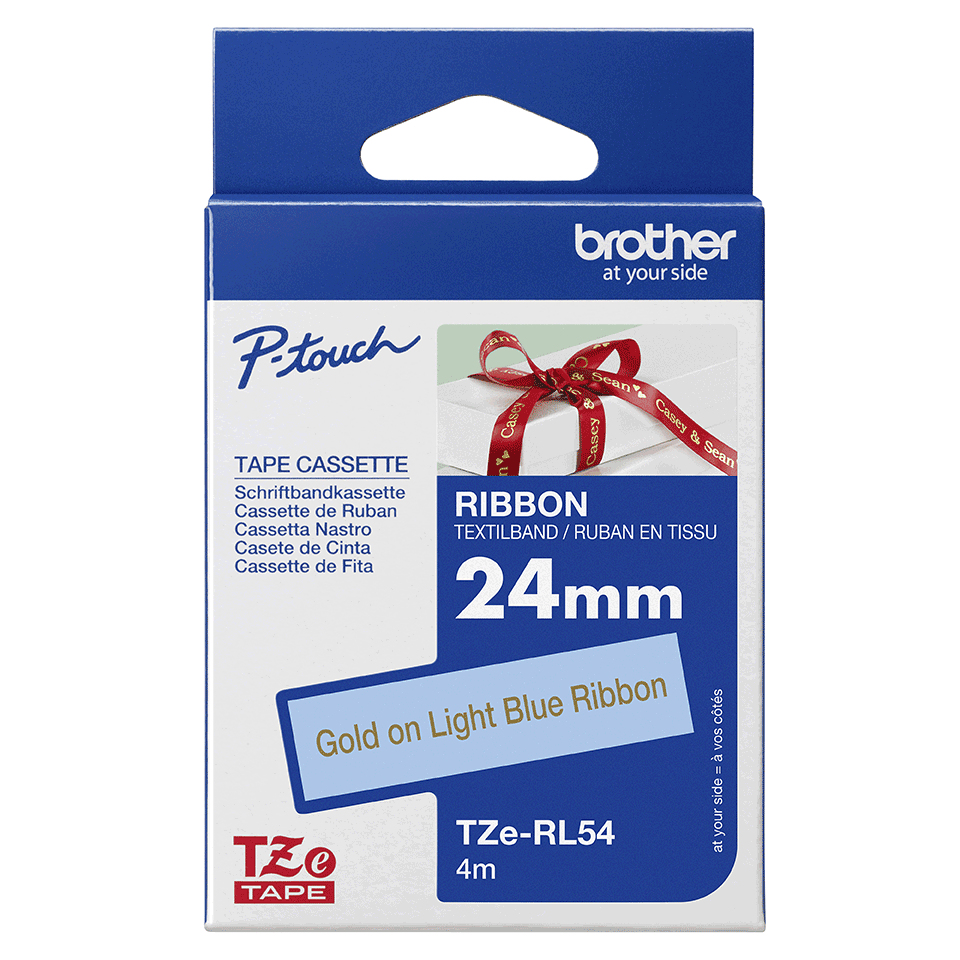 Tape Tzerl54 24mm Gold On Light Blue Satin Ribbon