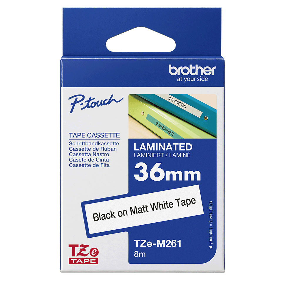 Tape Tzem261 36mm Matt Laminated Black On White