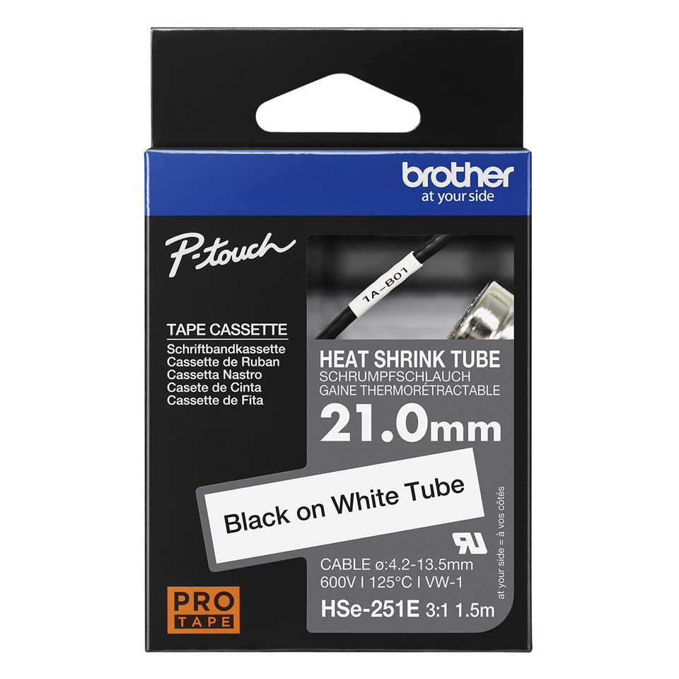 Heat Shrink Tube Tape Cassette - Hse-251e - Black On White - 21.0mm Wide