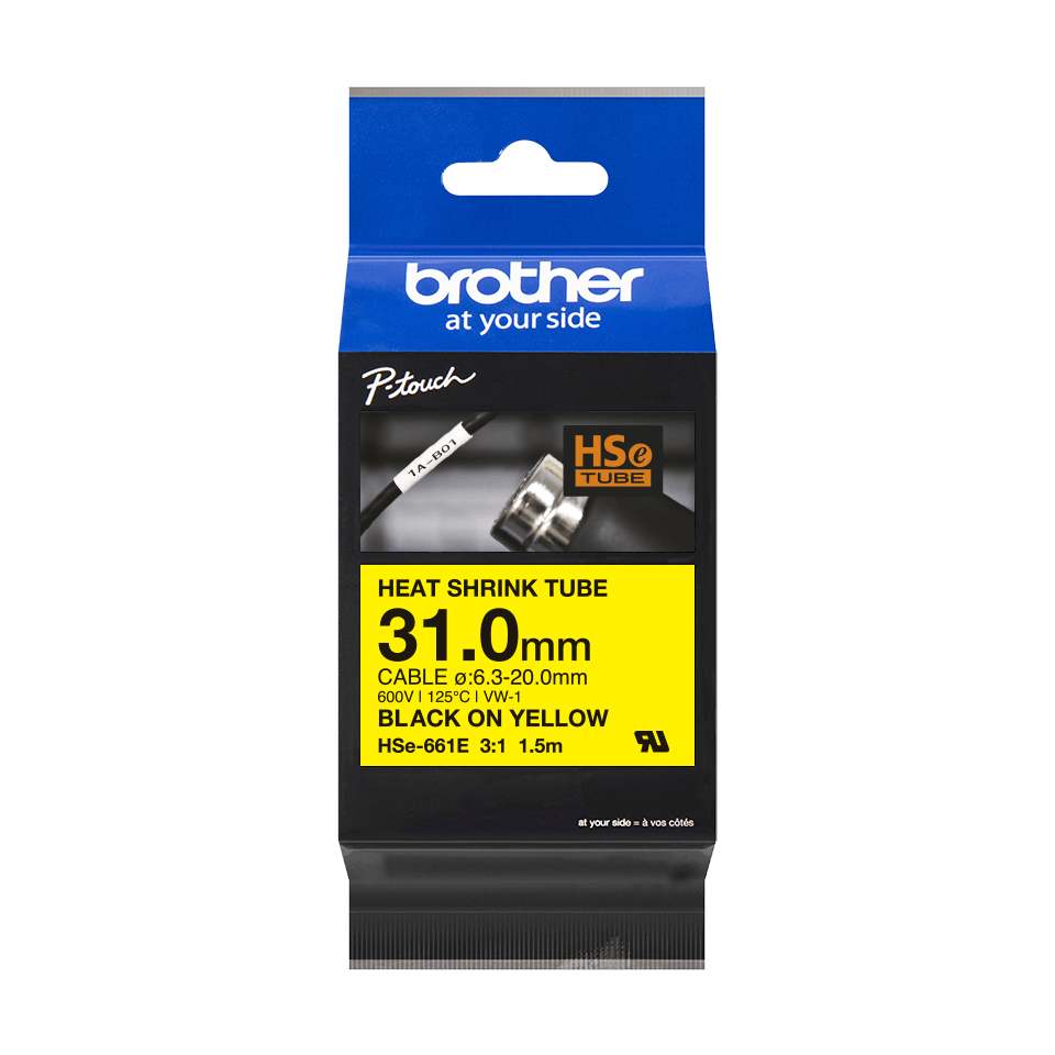 Heat Shrink Tube Tape Cassette - Hse-661e - Black On Yellow - 31.0mm Wide