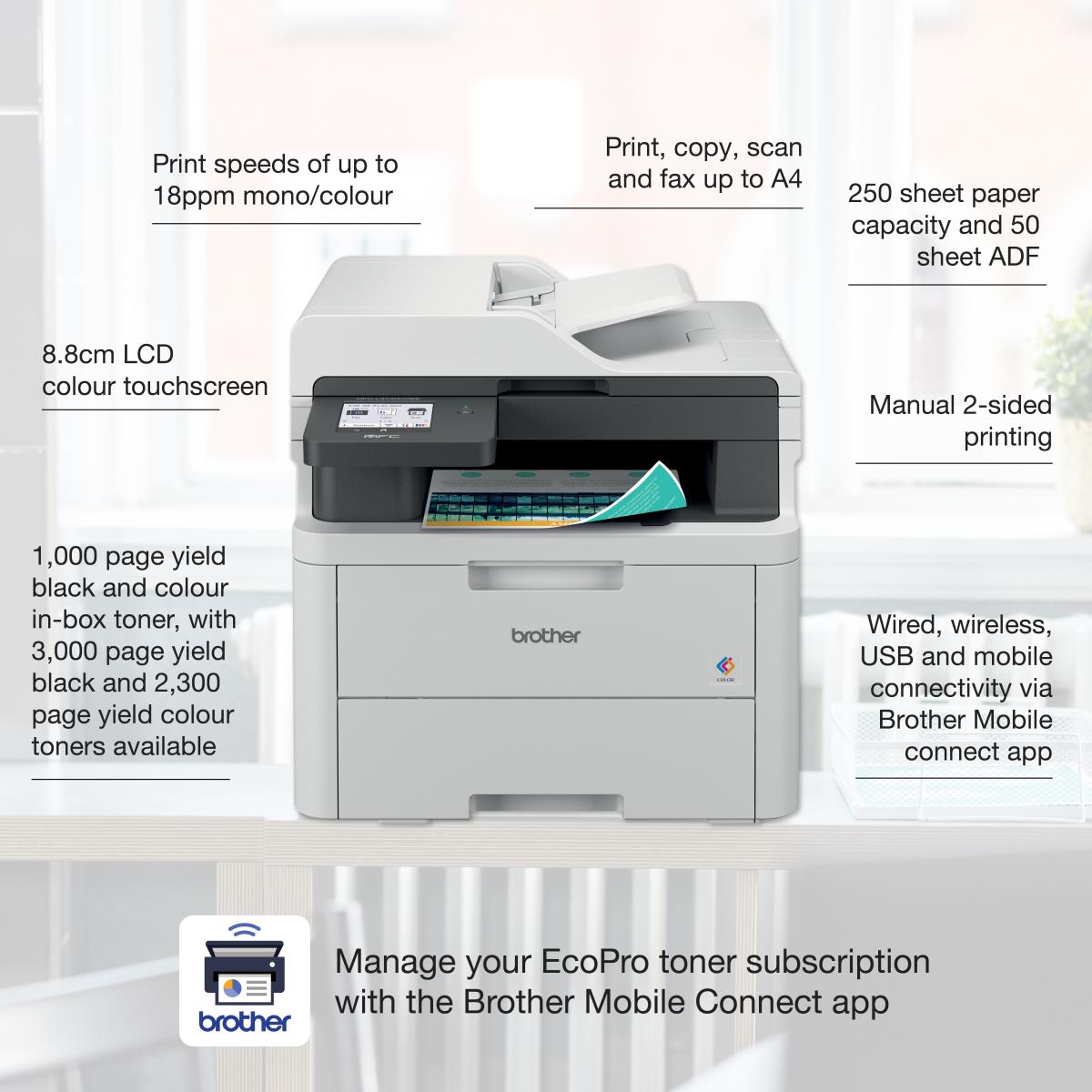 Mfc-l3740cdwe  - Colour Multi Function Printer - LED - A4 - USB / Ethernet / Wi-Fi