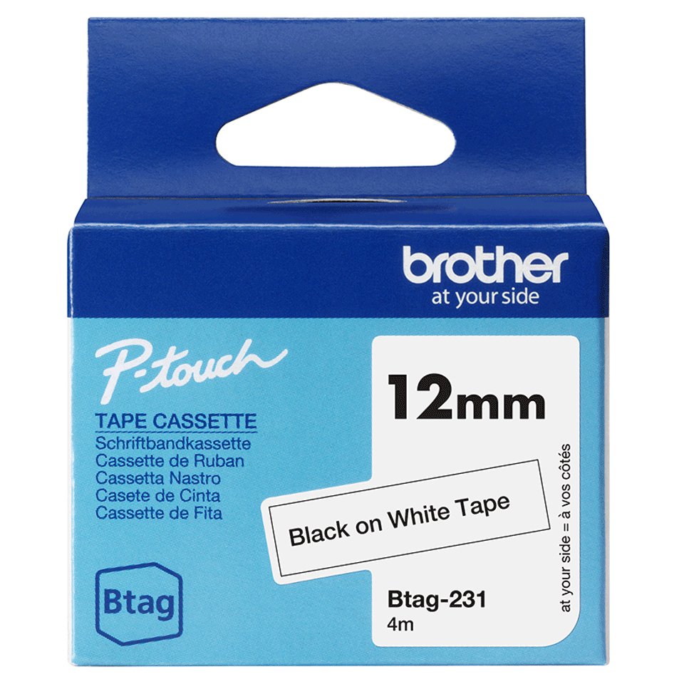 Tape 12mm Non Lami Black On White (btag231)