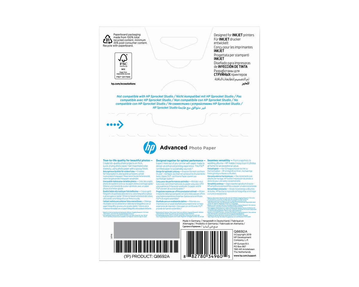 Advanced Glossy Photo Paper 250g/m� 10x15cm Borderless 100-sheet