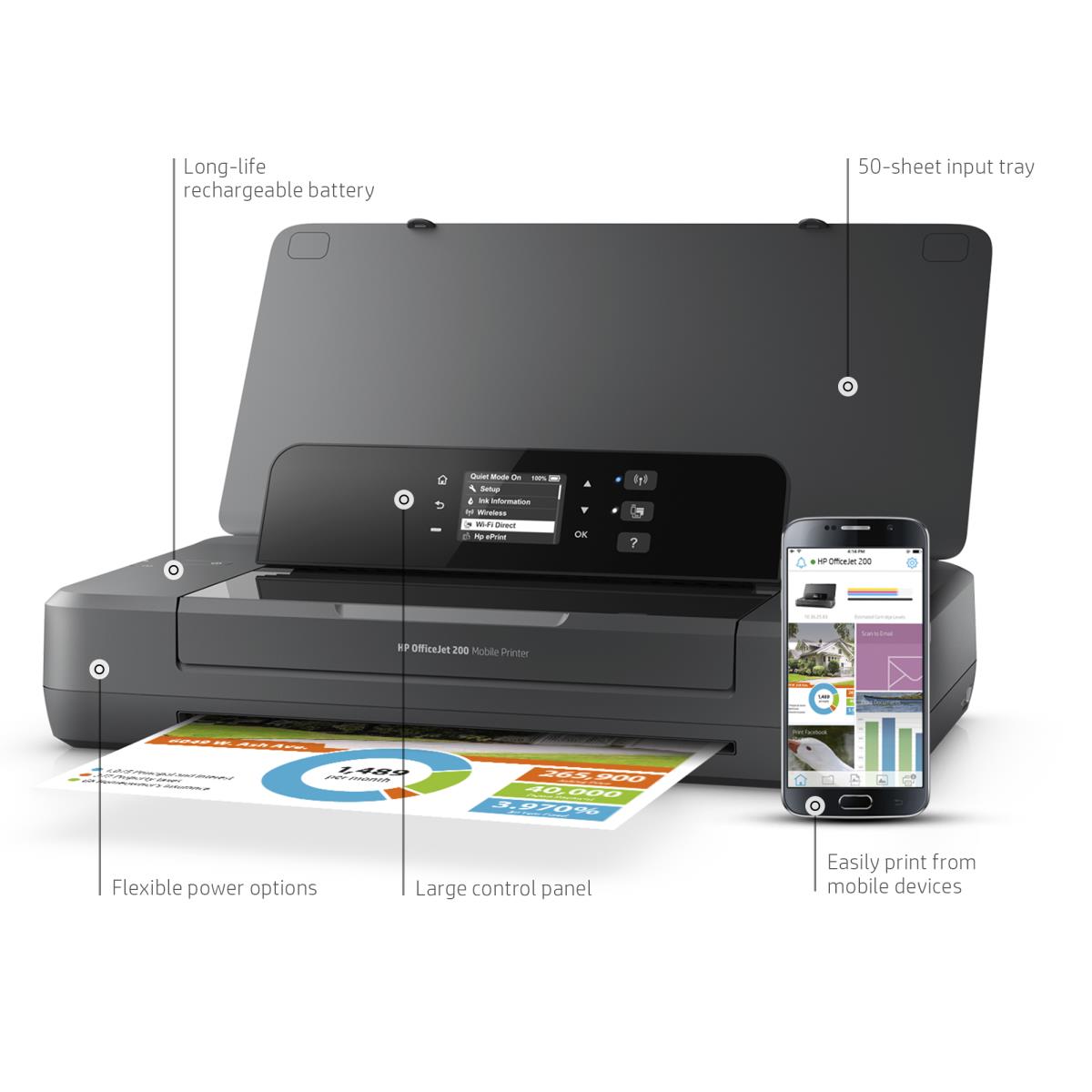 OfficeJet 200 Mobile - Color Printer - Inkjet - A4 - USB / Wi-Fi