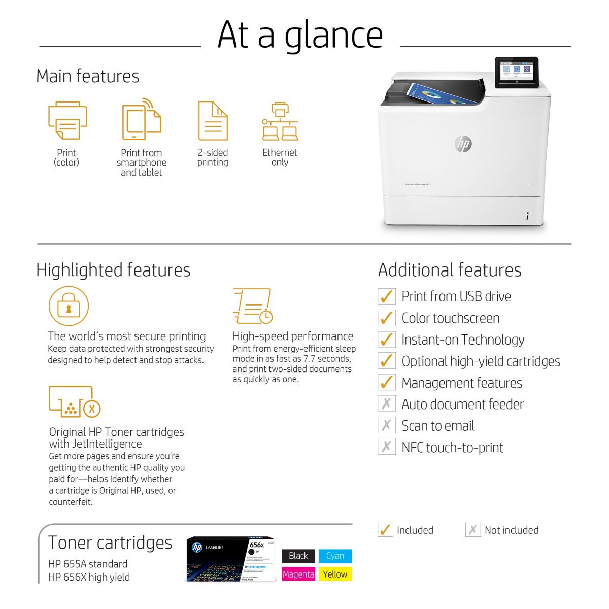 LaserJet Enterprise M653dn - Color Printer - Laser - A4 - USB / Ethernet