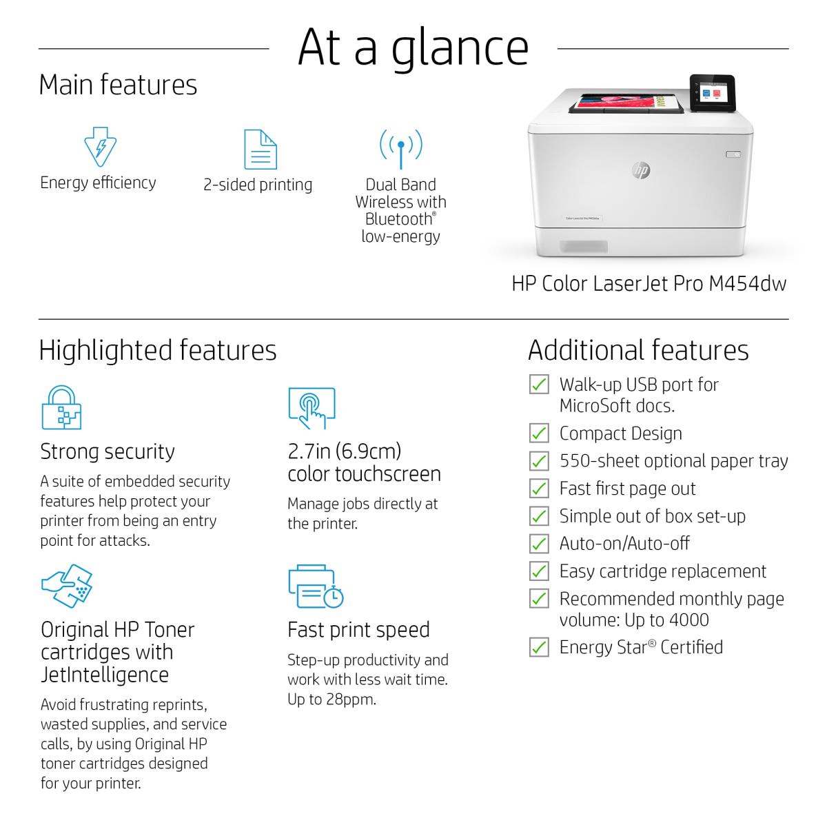 LaserJet Pro M454dw - Color Printer - Laser - A4 - USB / Ethernet /Wi-Fi
