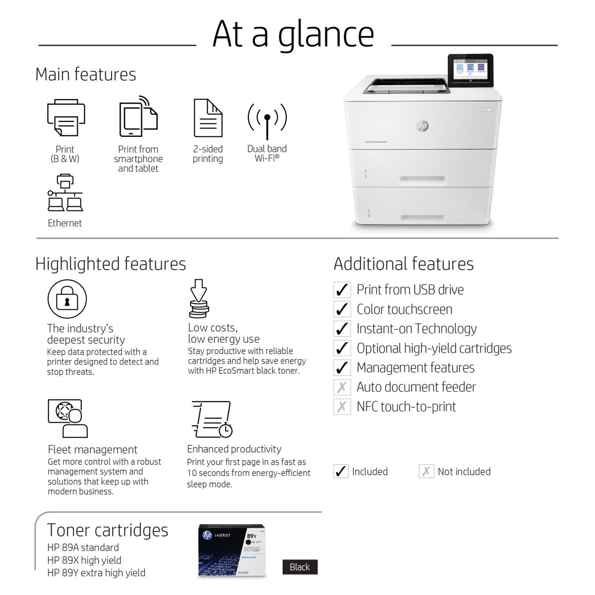 LaserJet Enterprise M507x - Printer - Laser - A4 - USB / Ethernet / Wi-Fi