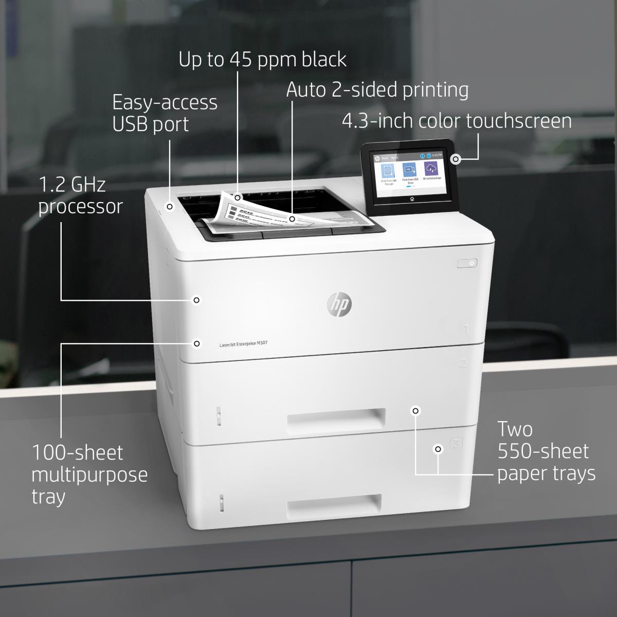 LaserJet Enterprise M507x - Printer - Laser - A4 - USB / Ethernet / Wi-Fi