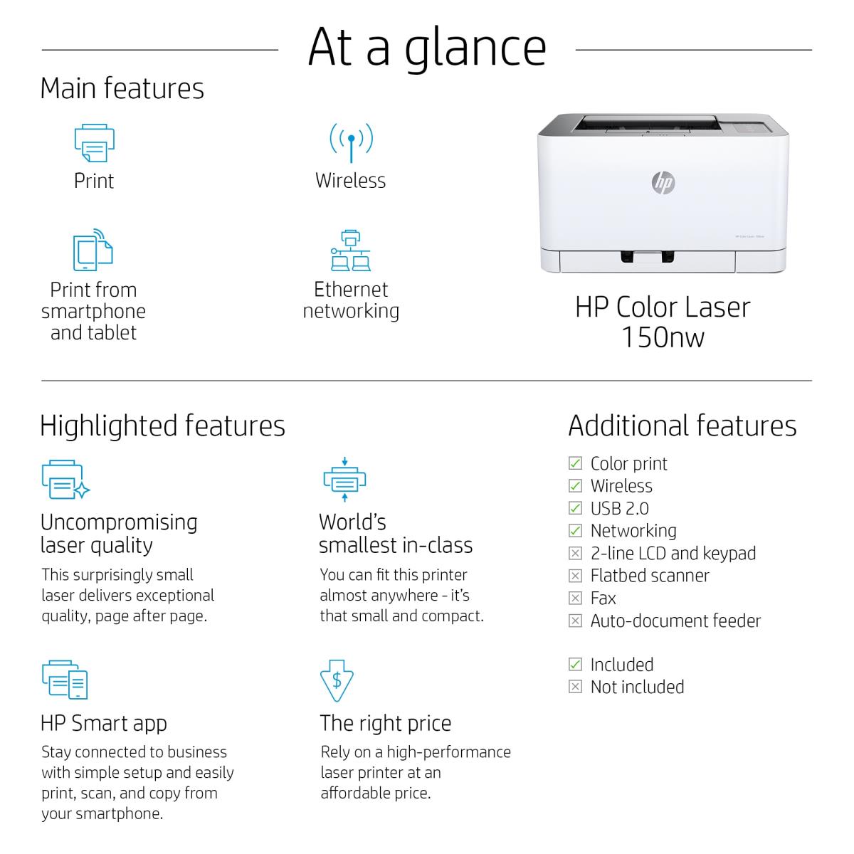 LaserJet Pro 150nw - Color Printer - Laser - A4 - USB / Ethernet / Wi-Fi