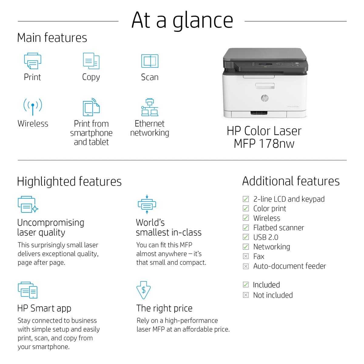 LaserJet Pro 178nw - Color Multifunction Printer - Laser - A4 - USB / Ethernet / Wi-Fi