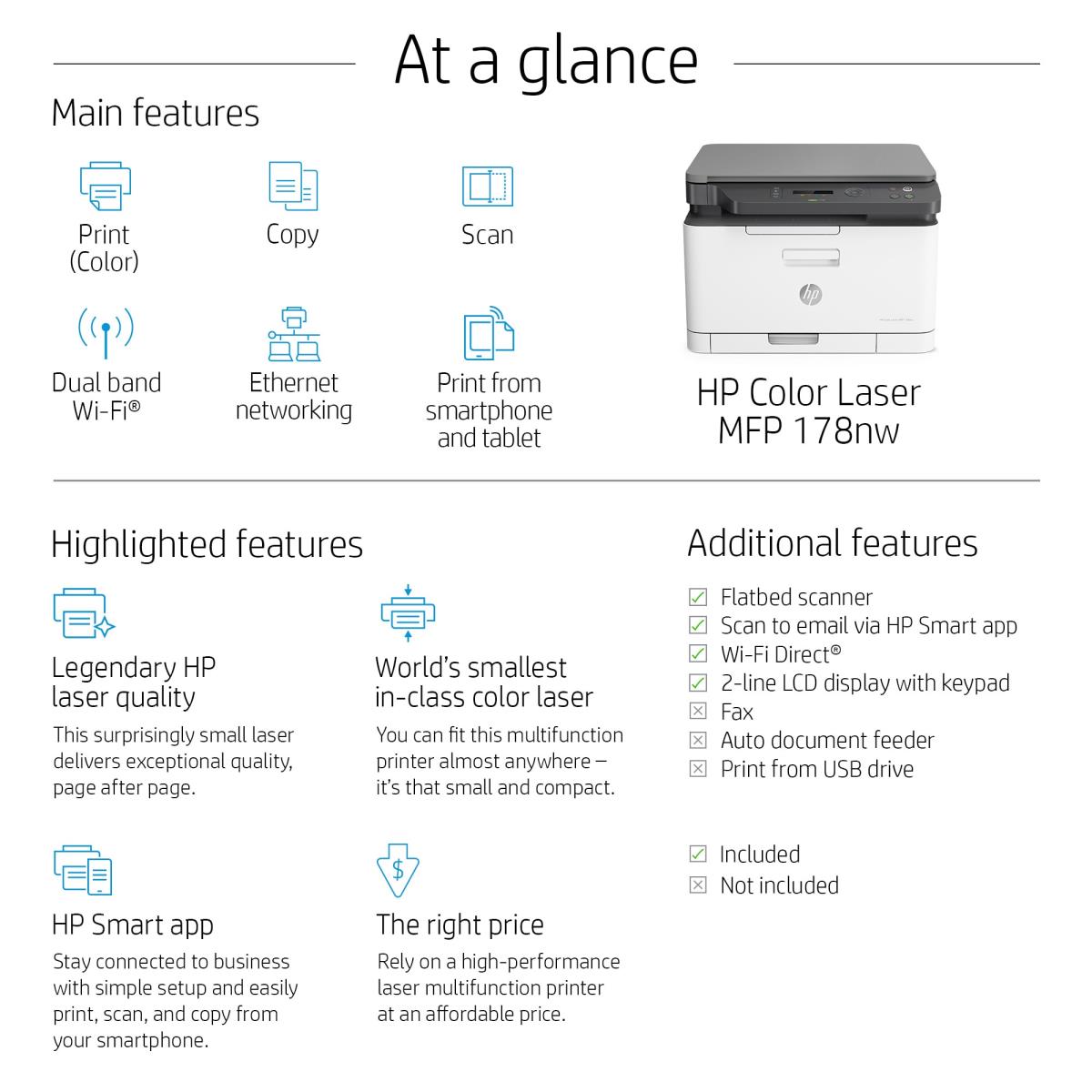 LaserJet Pro 178nw - Color Multifunction Printer - Laser - A4 - USB / Ethernet / Wi-Fi