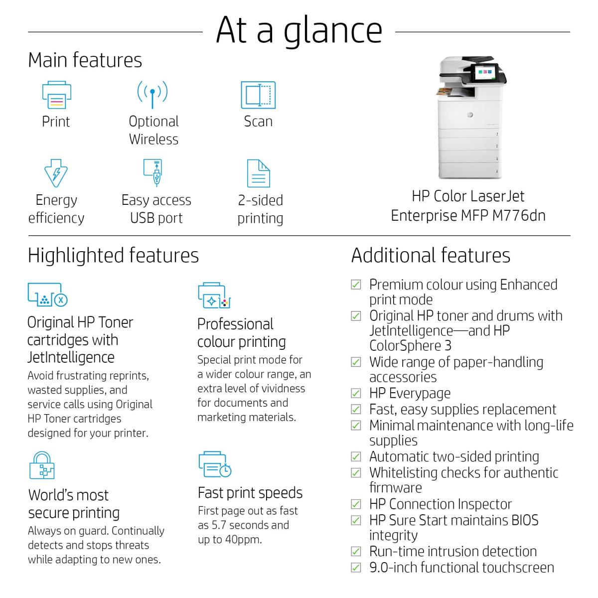 LaserJet Enterprise M776dn - Color Multifunction Printer - Laser - A3 - USB / Ethernet