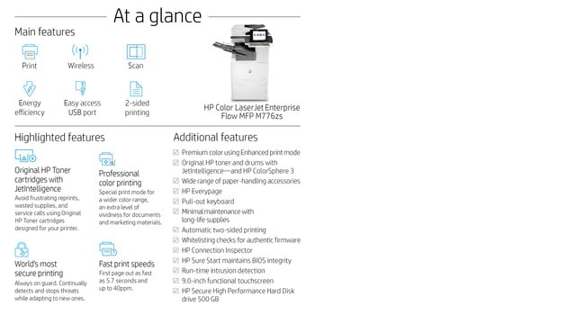 LaserJet Enterprise Flow M776zs- Color Multifunction Printer - Laser - A3 - USB / Ethernet / Wi-Fi