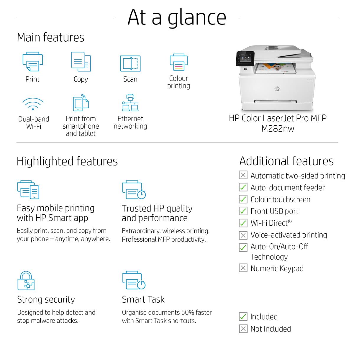LaserJet Pro M282nw - Color Multifunction Printer - Laser - A4 - USB / Ethernet /Wi-Fi